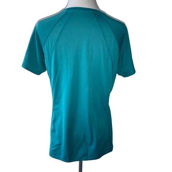 MOUNTAIN HARDWEAR LADIES SS SOLID TURQUOISE VNECK TOP TUNIC TEE TSHIRT EUC L - Picture 7 of 11
